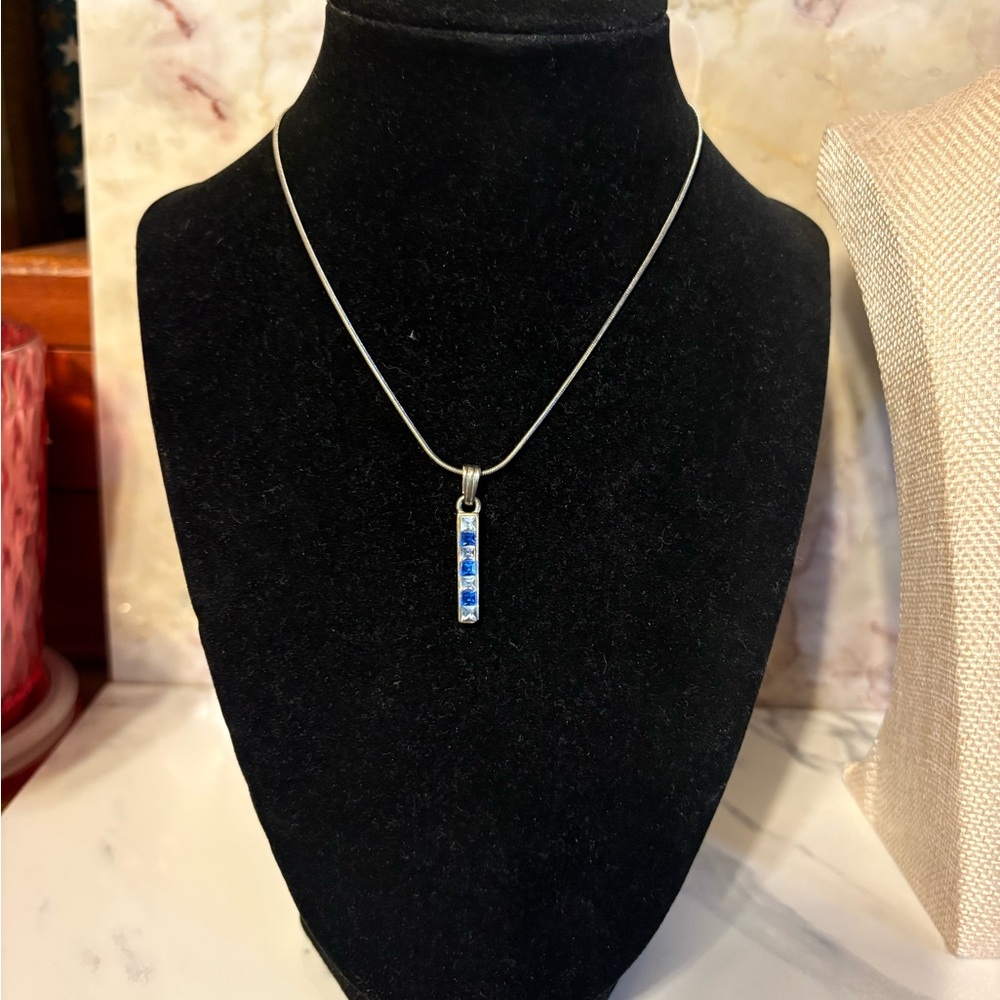 Sleek Silver Necklace with Blue Accents